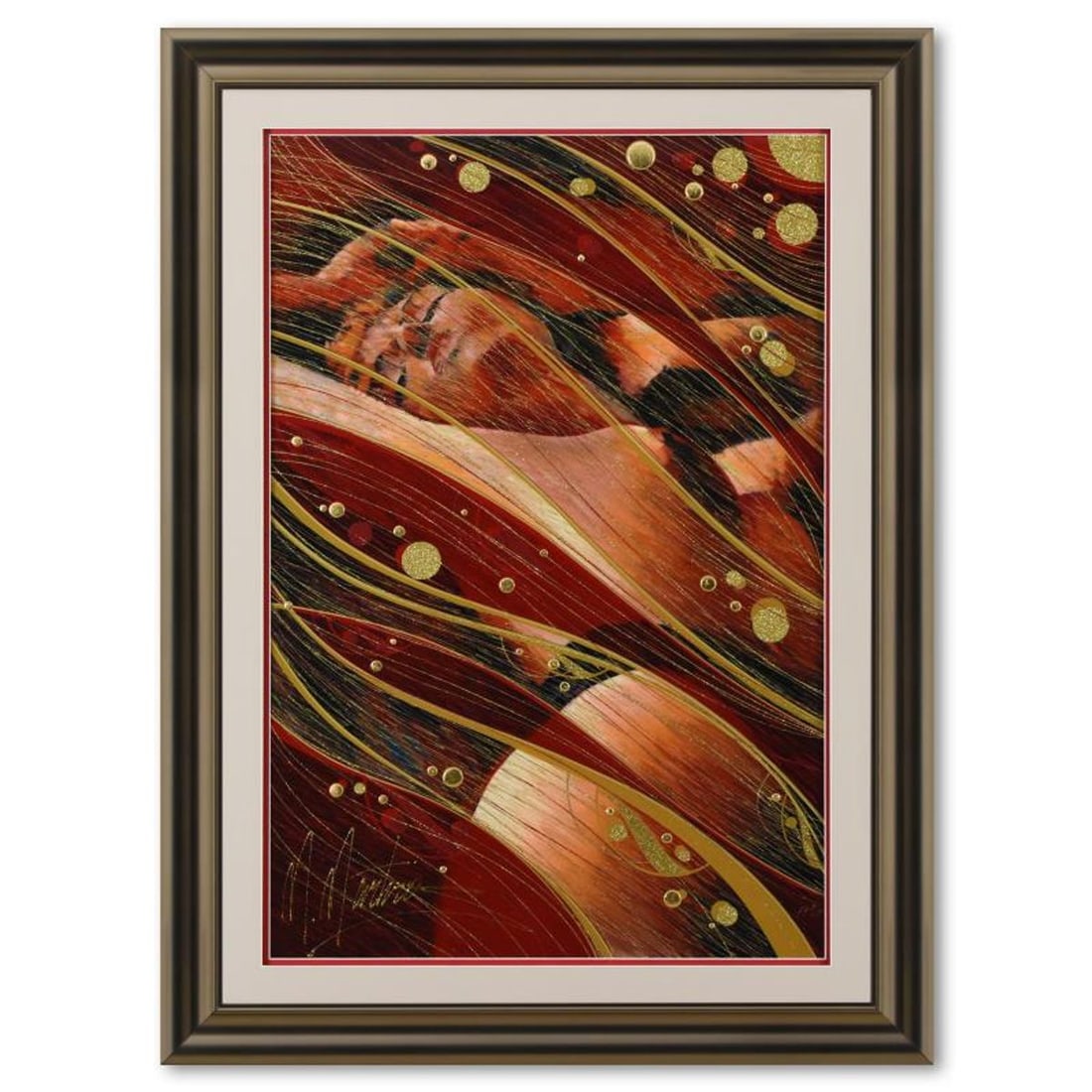 Martiros Manoukian, "Majestic Tapestry" Framed Limited Edition Mixed Media Silkscreen, Numbered and: Majestic Tapestry is a limited edition mixed media silkscreen on paper by Martiros Manoukian, numbered and hand signed by the artist. This piece comes custom framed with a mirror-like finish. Includes