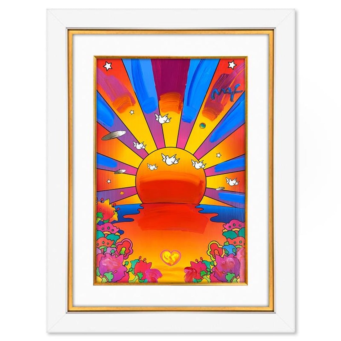 Peter Max, "Sunrise 2000" Framed One-of-a-Kind Mixed Media, Hand Signed with Registration Number (1 of 2)
