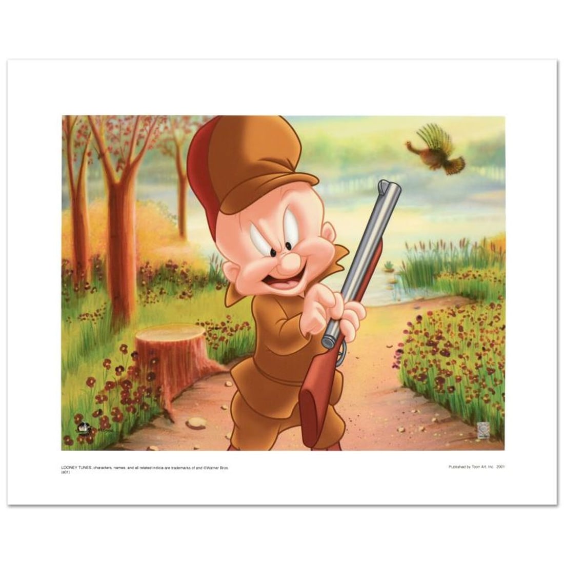 Elmer Hunting Limited Edition Giclee from Warner Bros., Numbered with Hologram Seal and Certificate: Elmer Hunting is a limited edition giclee on paper from Warner Bros., numbered with hologram seal of Authenticity. Also, includes Certificate of Authenticity! Measures approx. 20" x 16" (with border),