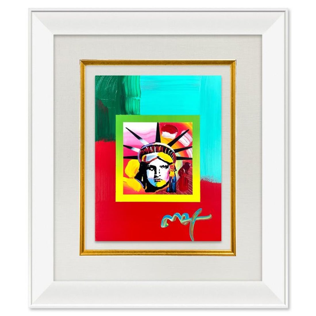 Peter Max, "Liberty Head" Framed One-of-a-Kind Acrylic Mixed Media, Hand Signed with Registration (1 of 3)