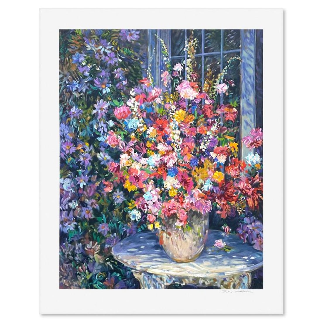 Henri Plisson (1933-2006), "Garden Potpourri" Limited Edition Serigraph, Numbered and Hand Signed: Garden Potpourri is a limited edition serigraph on paper by Henri Plisson (1933-2006), numbered and hand signed by the artist. Includes Letter of Authenticity. Measures approx. 35.5" x 29" (border),
