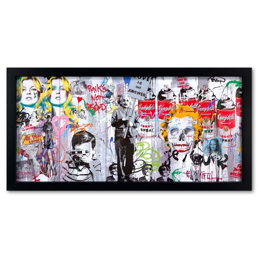 Mr. Brainwash, "Love is the Answer" Custom Framed Plate Signed Offset Lithograph.: Love is the Answer is an offset lithograph on paper by Mr. Brainwash, bearing the plate signature of the artist. This piece comes custom framed. Measures approx. 17" x 33.5" (frame), 14.5" x 31" (imag
