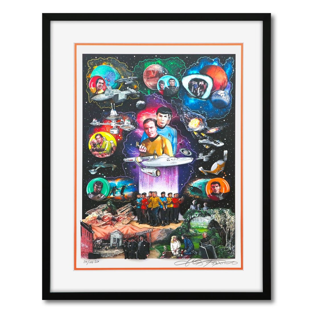 Charles Fazzino- 3D Construction Silkscreen giclee on paper "STAR TREK: THE BEGINNING": Artist: Charles Fazzino. Medium: 3D Construction Silkscreen giclee on paper. Title: STAR TREK: THE BEGINNING. Size: 23" x 16". Measures approx. 29" x 22" (framed). Signature: Hand signed and numbered.