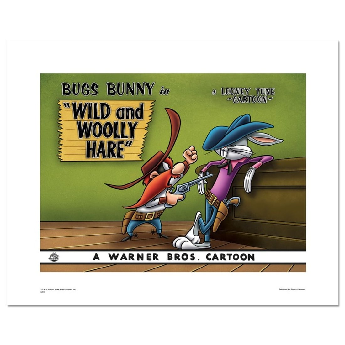 Wild and Wooly, Bugs Fence Numbered Limited Edition Giclee from Warner Bros. with Certificate of: Wild and Wooly - Bugs Fence is a limited edition giclee on paper from Warner Bros. featuring iconic Looney Tunes characters. The art was taken from an original Lobby Card used to promote "Wild and Woo