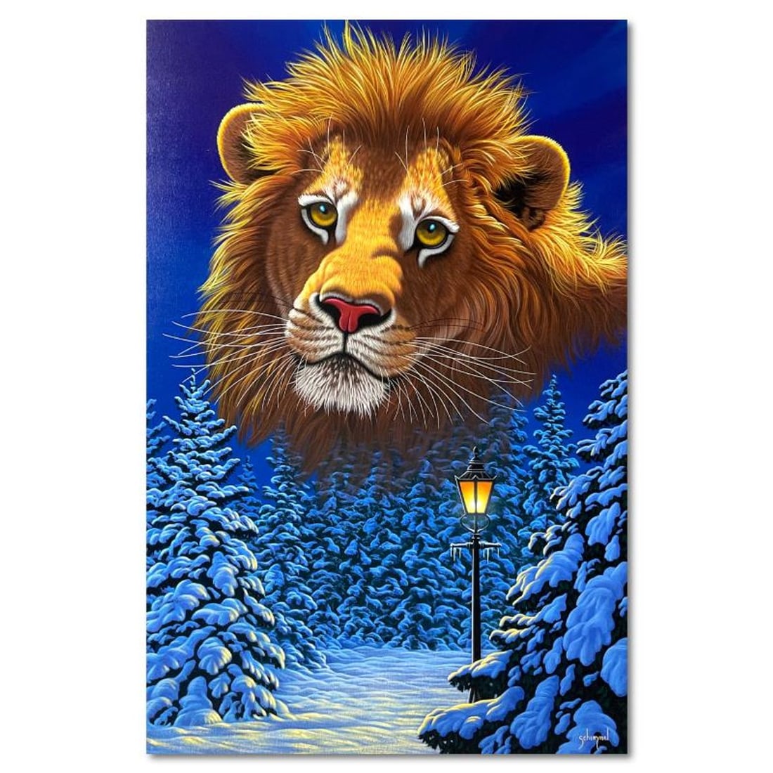 William Schimmel, "Path to Aslan" Original Acrylic Painting on Canvas, Hand Signed with Letter of: Path to Aslan is a hand signed original painting, acrylic on canvas by William Schimmel featuring the famed character from C.S. Lewis' classic, The Chronicles of Narnia. This piece is titled and dated