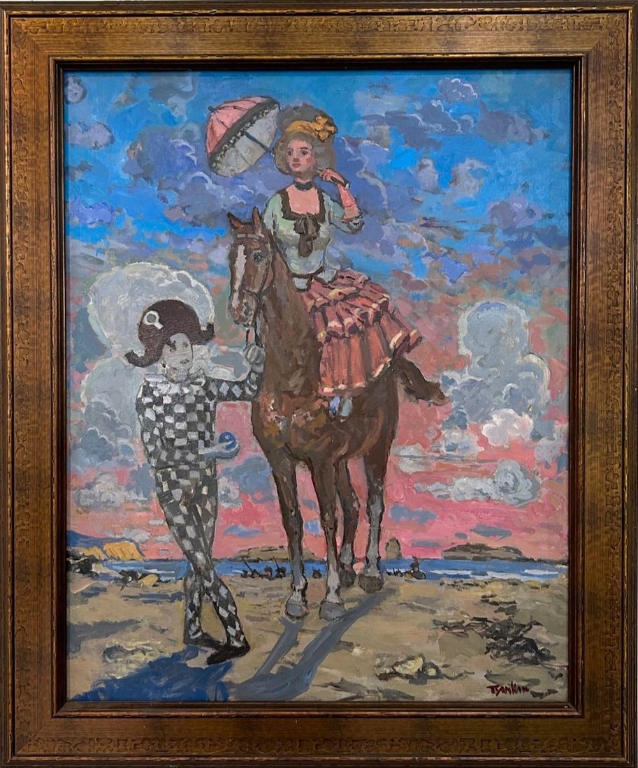 Toymkin- Oil on canvas "Saltimbanques (Traveling Actors)": Artist: Toymkin. Medium: Oil on canvas. Title: Saltimbanques (Traveling Actors). Size: 24" x 30". Reference#: 33415.