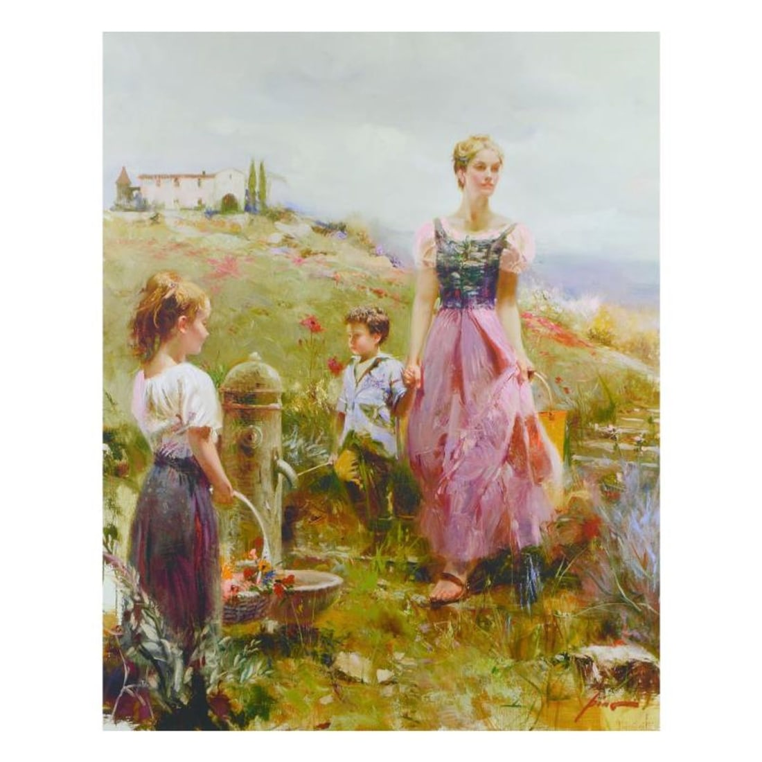 Pino (1939-2010), "The Fountain of Life" Limited Edition Hand Embellished Giclee on Canvas. Numbered: Pino's portraits allow glimpses into intensely personal, intimate spaces, conveying emotion through rich, warm color and sensual brushwork. "The Fountain of Life" is a hand embellished limited