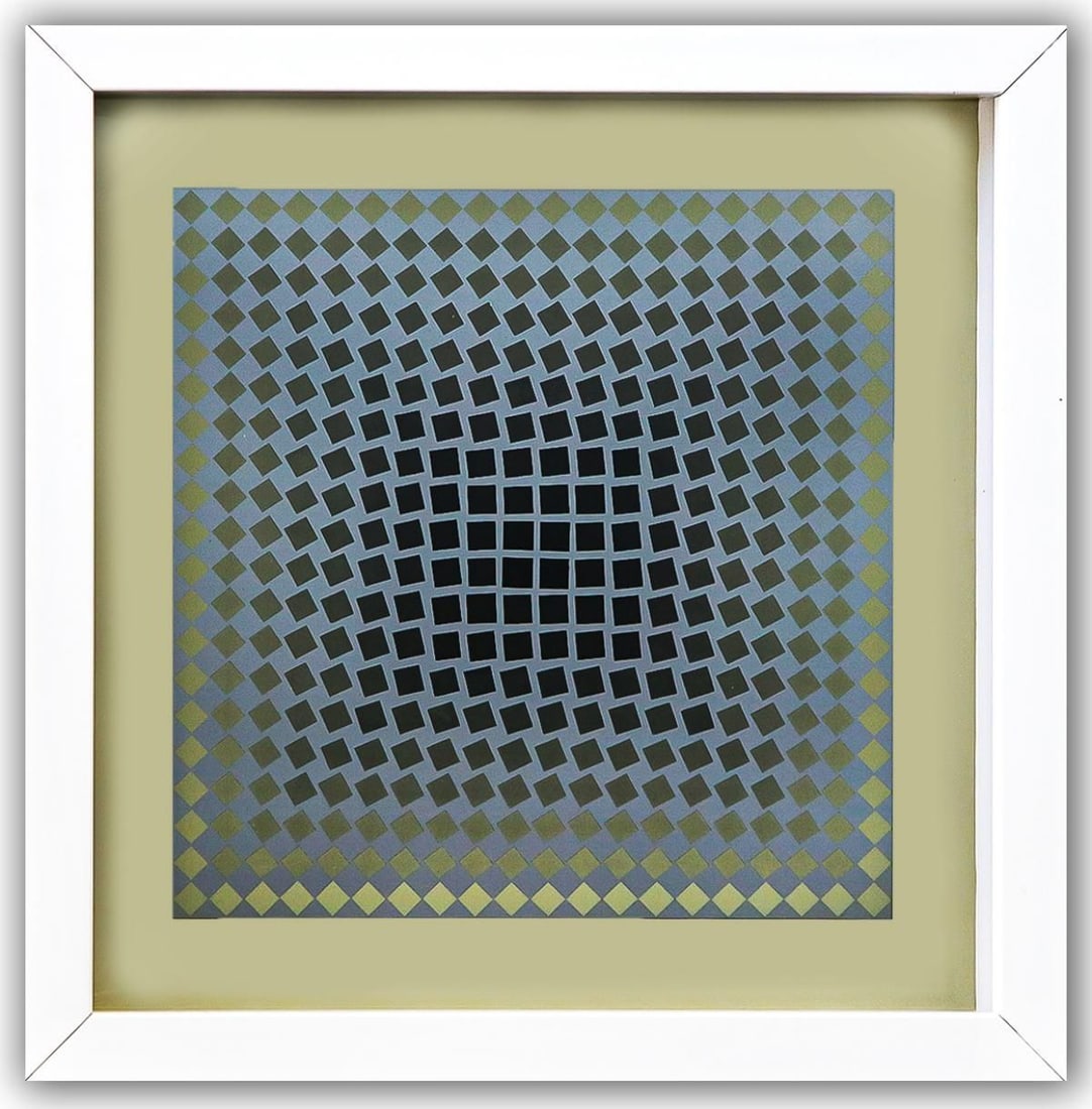 Victor Vasarely- Heliogravure Print "Untitled": Artist: Victor Vasarely. Medium: Heliogravure Print. Title: Untitled. Size: 10" x 10". Measures approx. 12" x 12" (framed). Additional: Custom Framed. Reference#: 21459.