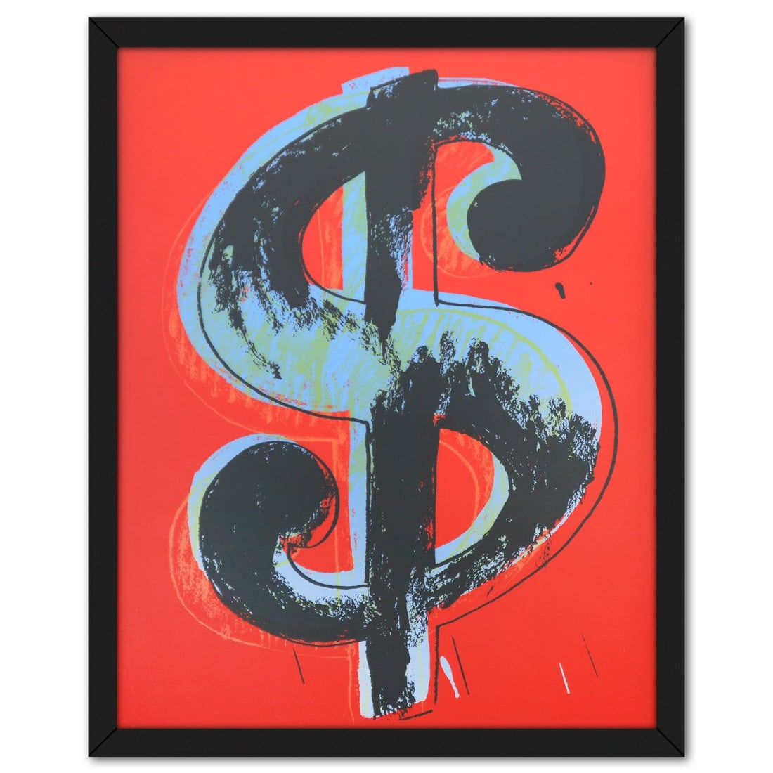 Andy Warhol- Silk Screen Print "$ (Dollar signs)": Artist: Andy Warhol. Medium: Silk Screen Print. Title: $ (Dollar signs). Size: 20" x 16". Measures approx. 21" x 17" (framed). Certificate of Authenticity: Is included. Additional: The piece is stampe