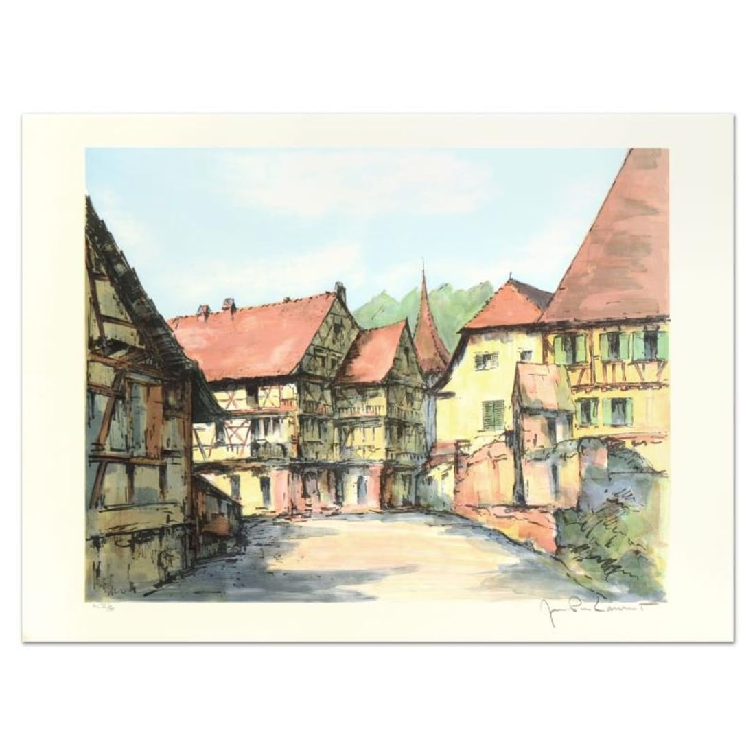 Laurant, "Village Kaisbeberg" Limited Edition Lithograph, Numbered and Hand Signed.: Village Kaisbeberg is a limited edition lithograph on paper by Laurant, numbered and hand signed by the artist. Measures approx. 29.5" x 21.5" (border), 24" x 18.5" (image). Reference#: 91341.