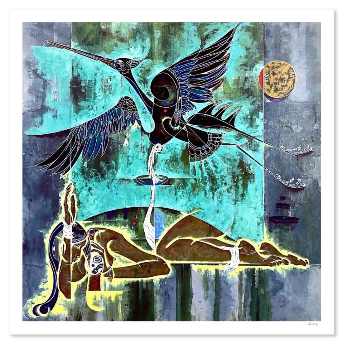 Lu Hong, "Arouse" Limited Edition Serigraph, Numbered and Hand Signed with Letter of Authenticity: Arouse is a limited edition serigraph on paper by Lu Hong, numbered and hand signed by the artist. Includes Letter of Authenticity. Measures approx. 34" x 35" (border), 30" x 30" (image). There may be