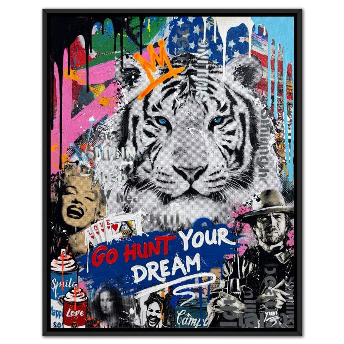 Yuvi, Framed Mixed Media Original on Canvas, Hand Signed with Letter of Authenticity.: This is a mixed media original on canvas by Yuvi, hand signed by the artist. This piece comes custom framed. Includes Letter of Authenticity. Measures approx. 25.5" x 31.5" (frame), 24" x 30" (image).