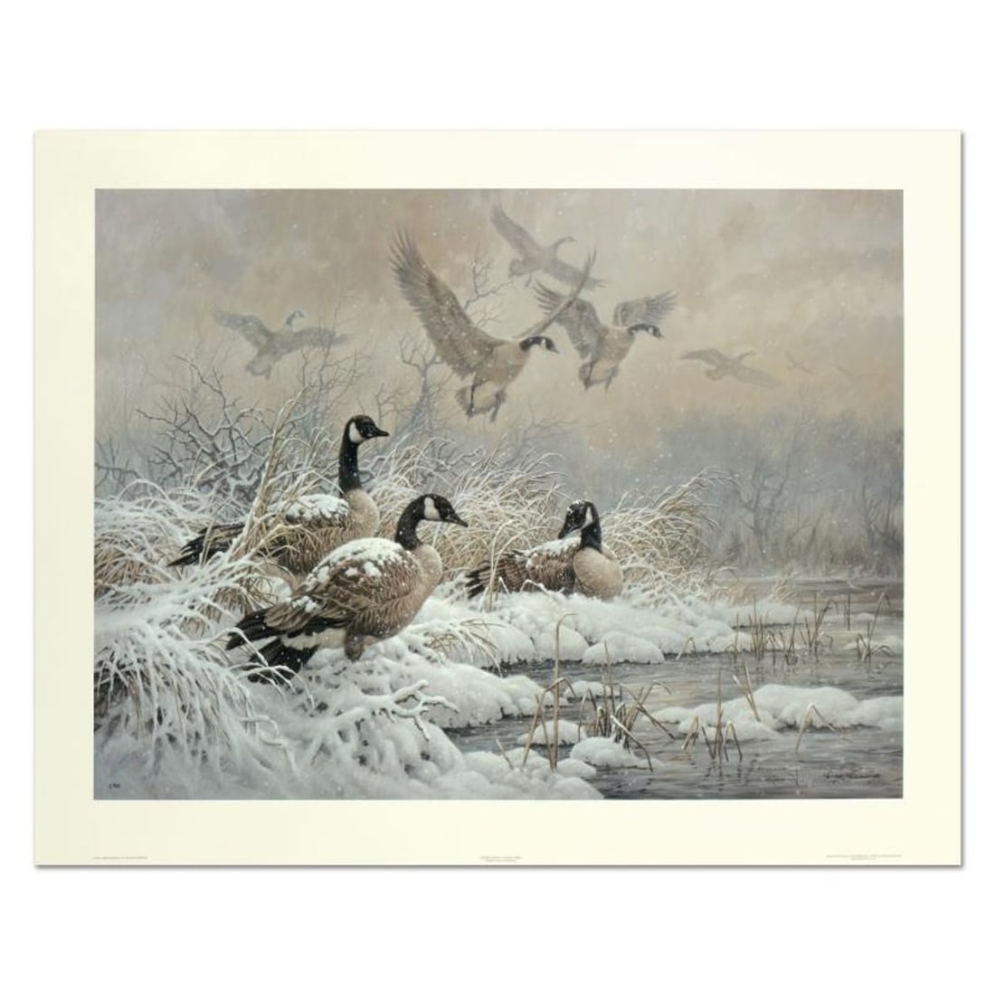 Larry Fanning (1938-2014), "Winter Retreat - Canada Geese" Limited Edition Lithograph, Numbered and: Winter Retreat - Canada Geese is a limited edition lithograph on paper by Larry Fanning (1938-2014), numbered and hand signed with a Letter of Authenticity. Measures approximately 30" x 22.5" (image).
