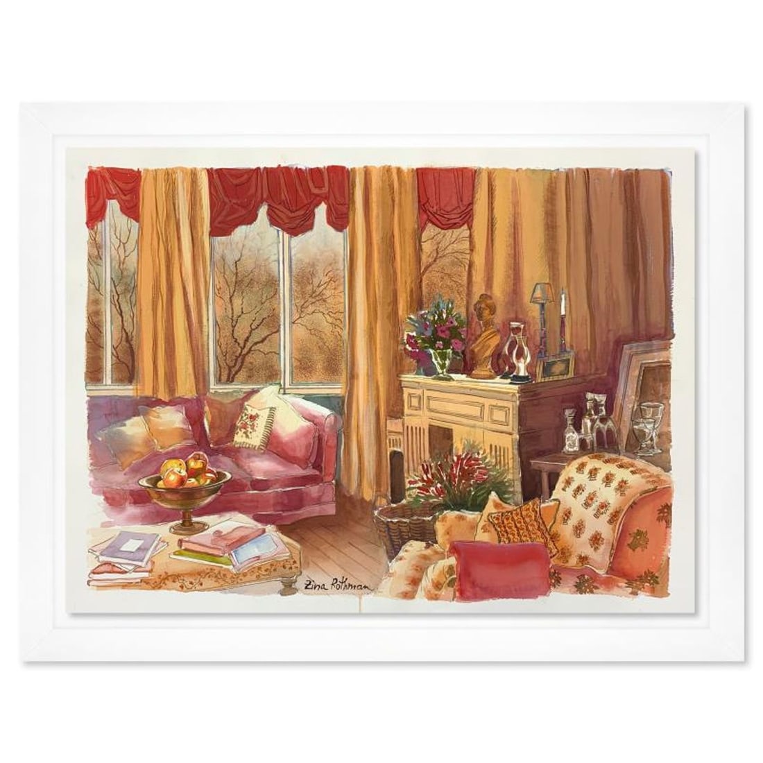 Zina Roitman, Framed Hand Signed Original Painting with Letter of Authenticity.: This is an untitled original painting on paper by Zina Roitman. The piece is hand signed, framed, and comes with a letter of authenticity. Measures approximately 26.5" x 34" (frame), 22.5" x 30" (shee