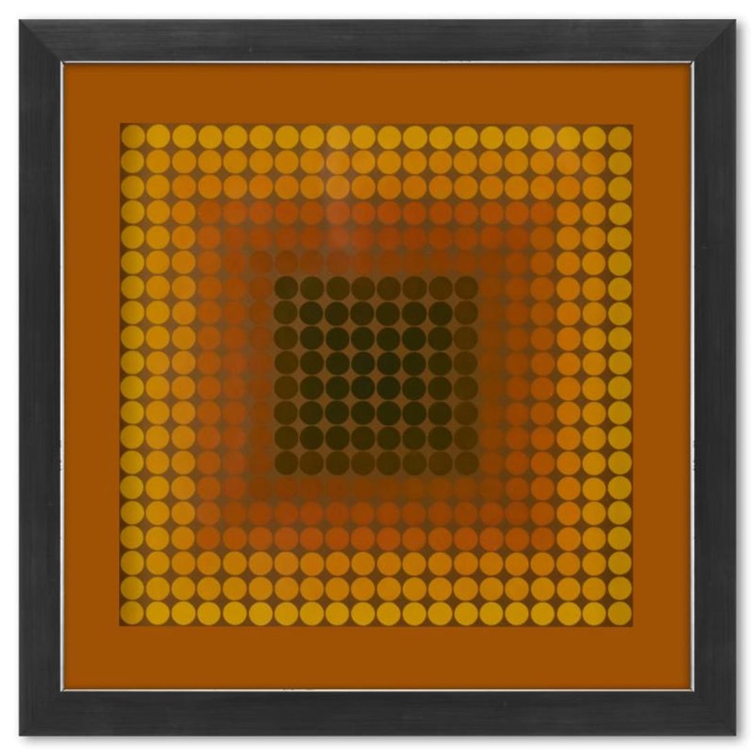 Victor Vasarely (1908-1997), "CTA - 101 de la serie CTA - 102" Framed 1971 Heliogravure Print with: CTA - 101 de la serie CTA - 102 is a heliogravure print on paper, published in 1971, by Victor Vasarely (1908-1997). This piece comes custom framed, with a letter of authenticity and with a 1976 Vasar