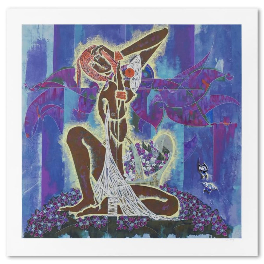 Lu Hong, "Wild Flowers" Limited Edition Serigraph, Numbered and Hand Signed with Letter of: Wild Flowers is a limited edition serigraph on paper by Lu Hong, numbered and hand signed by the artist. Includes Letter of Authenticity. Measures approx. 37" x 38" (with border), 33" x 32" (image). R