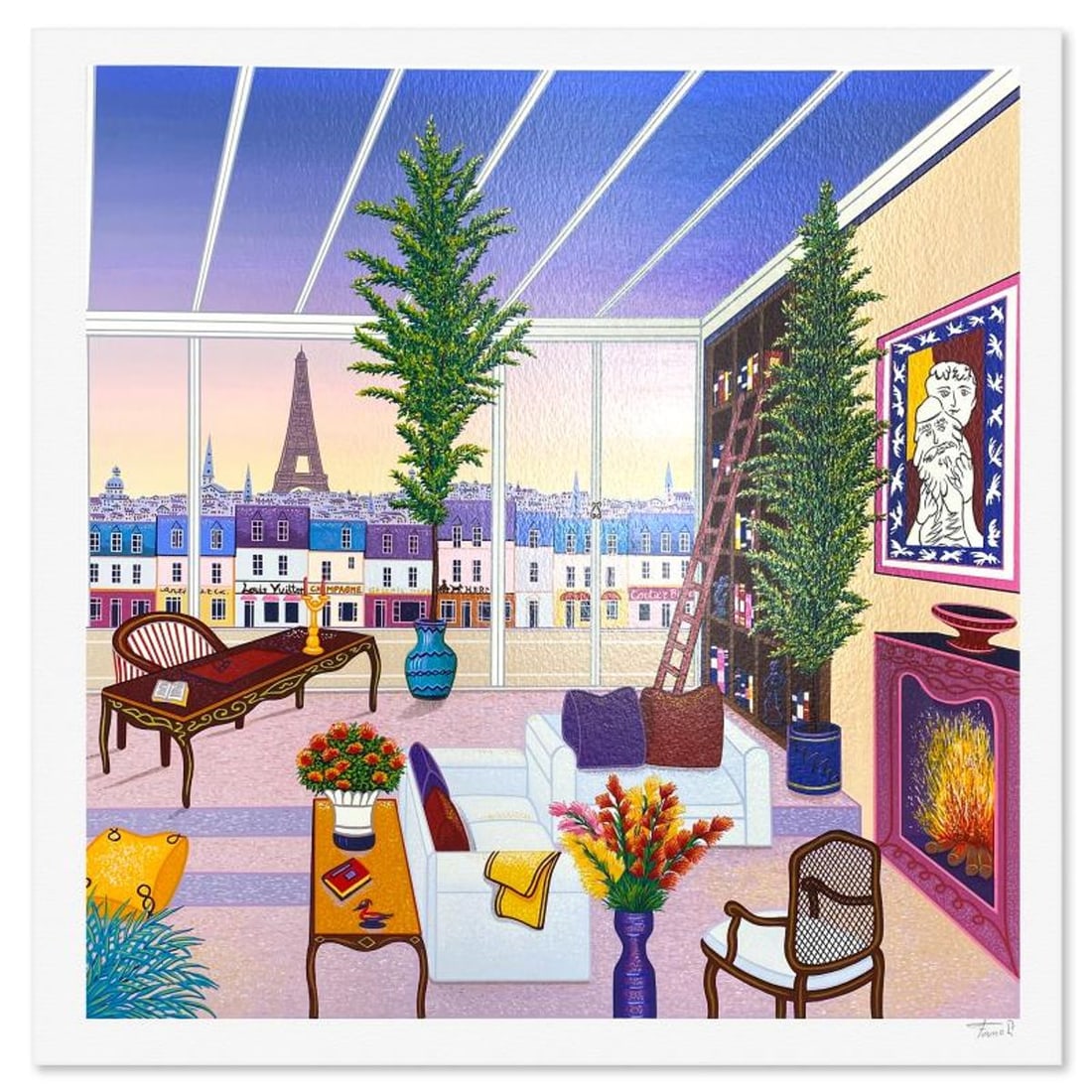 Fanch Ledan, "Salon Parisien" Limited Edition Serigraph, AP Numbered and Hand Signed with Letter of: Salon Parisien is a limited edition serigraph on paper by Fanch, AP numbered and hand signed by the artist. Includes Letter of Authenticity. Measures approx. 22.5" x 22.5" (border), 20.5" x 20.5"