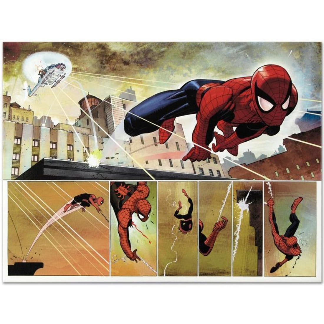 Marvel Comics "The Amazing Spider Man #584" Numbered Limited Edition Giclee on Canvas by John Romita: A piece of comic book history, this limited edition, from original art by John Romita Jr., depicts the heroic Spider-Man. John Romita Jr. began his career at Marvel UK, doing sketches for covers of re