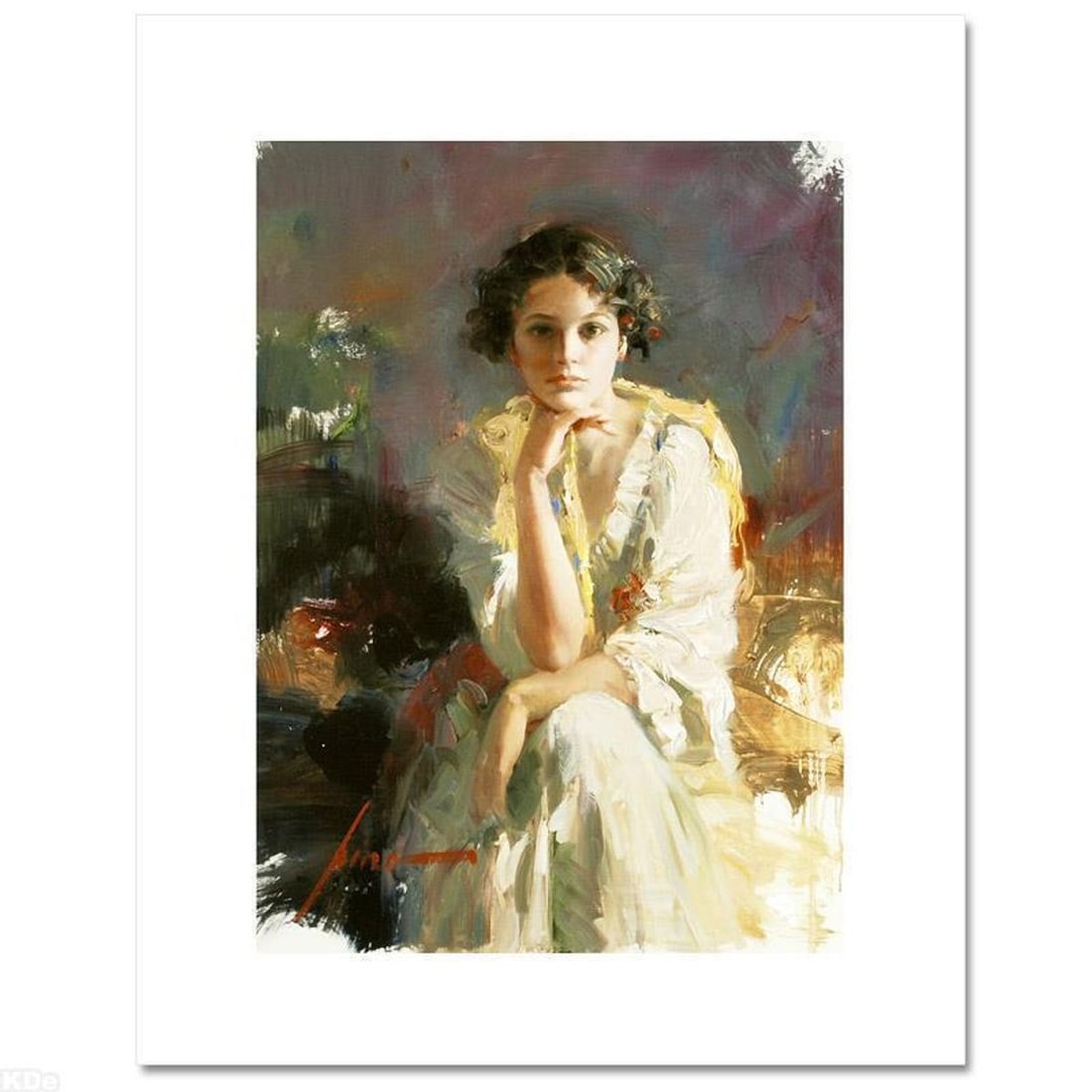 Pino (1939-2010), "Yellow Shawl" Hand Signed Limited Edition on Canvas with Certificate of: Yellow Shawl is a limited edition giclee on canvas by Pino (1939-2010), numbered and hand signed by the artist. Includes Certificate of Authenticity. Measures approximately 14" x 10". Reference#: 9300