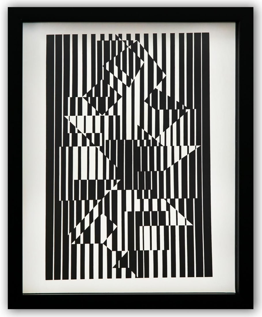Victor Vasarely- Heliogravure Print "Untitled": Artist: Victor Vasarely. Medium: Heliogravure Print. Title: Untitled. Size: 14" x 11". Measures approx. 15" x 12" (framed). Additional: Custom Framed. Reference#: 21559.
