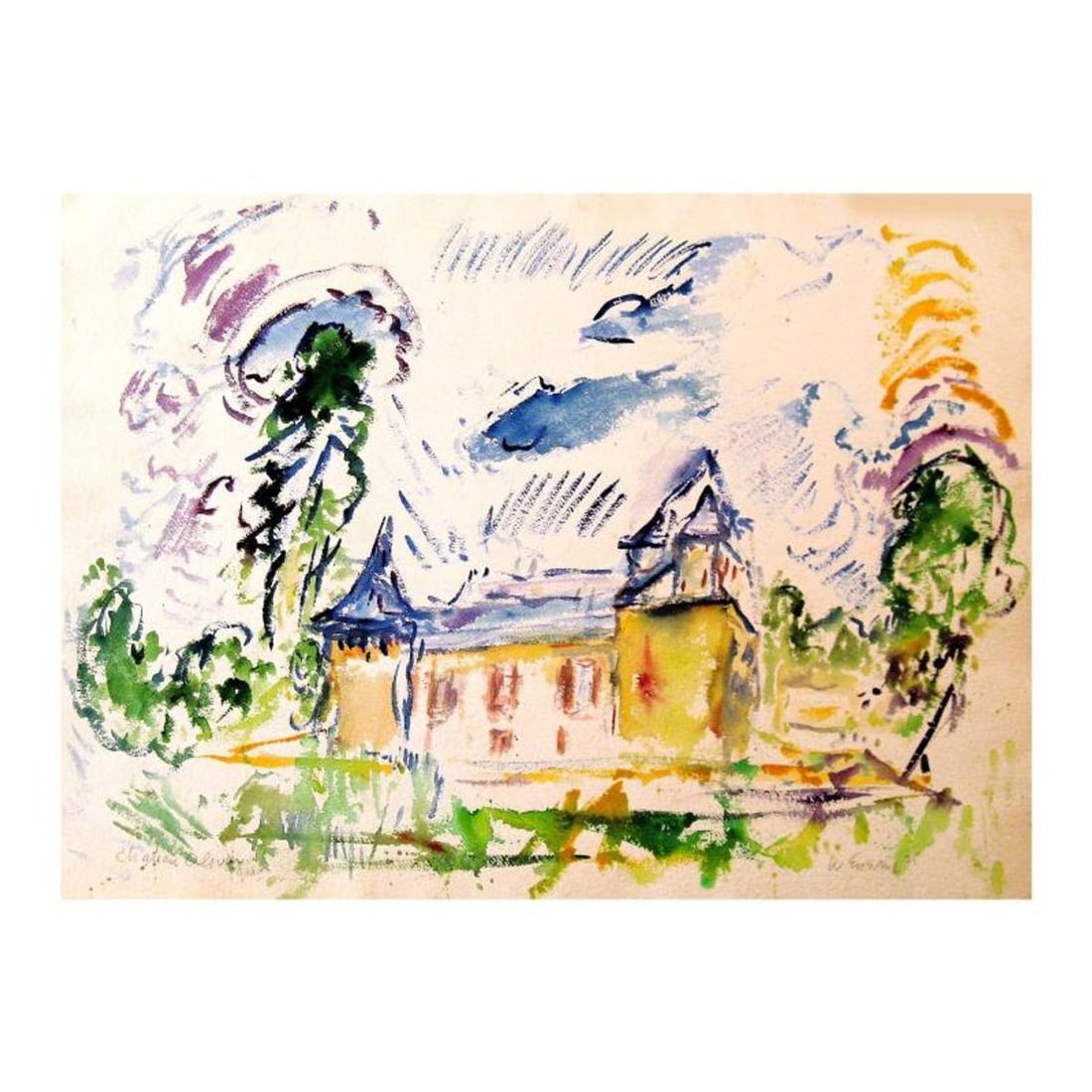 Wayne Ensrud, "Chateau Olivier, Bordeaux, France" Watercolor Original Artwork; Hand Signed; COA: Chateau Olivier, Bordeaux - France is an original Watercolor on Paper by Wayne Ensrud. The piece is hand signed by the artist and comes with a Certificate of Authenticity. Measures approximately 20" x