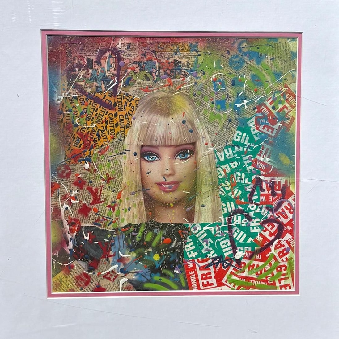 E.M ZAX- 1/1 collage and paints one of a kind on panel: Artist: E.M ZAX. Medium: 1/1 collage and paints one of a kind on panel. Measures approx. 24" x 24" (framed). Reference#: 85760.