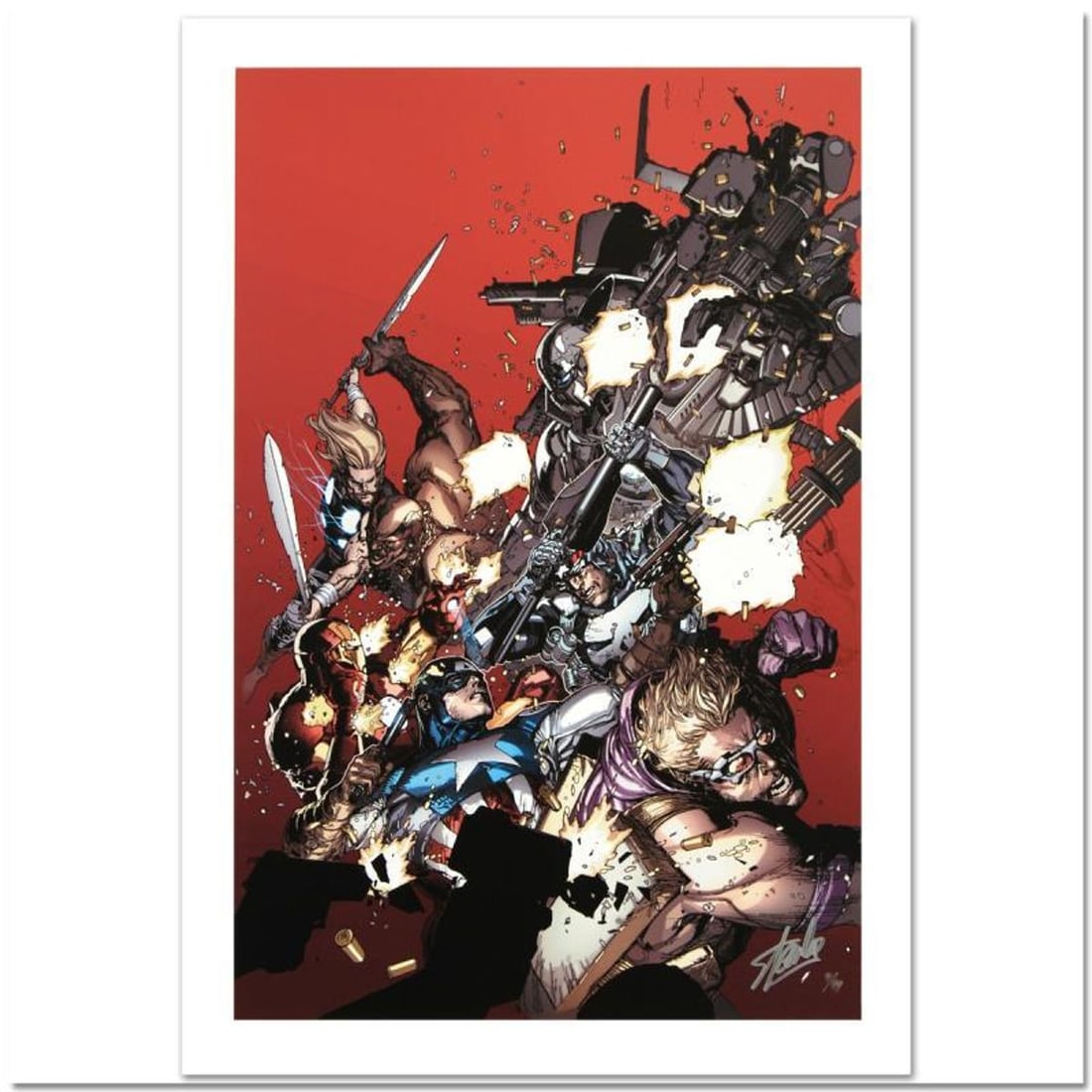 Stan Lee Signed, Marvel Comics "Ultimate Avengers Vs. New Ultimates #1" Limited Edition Canvas 5/99: Ultimate Avengers Vs. New Ultimates #1 is a limited edition giclee on canvas with art by Leinil Francis Yu. Officially licensed by Marvel, this piece is numbered 5/99 and hand signed by creative legen