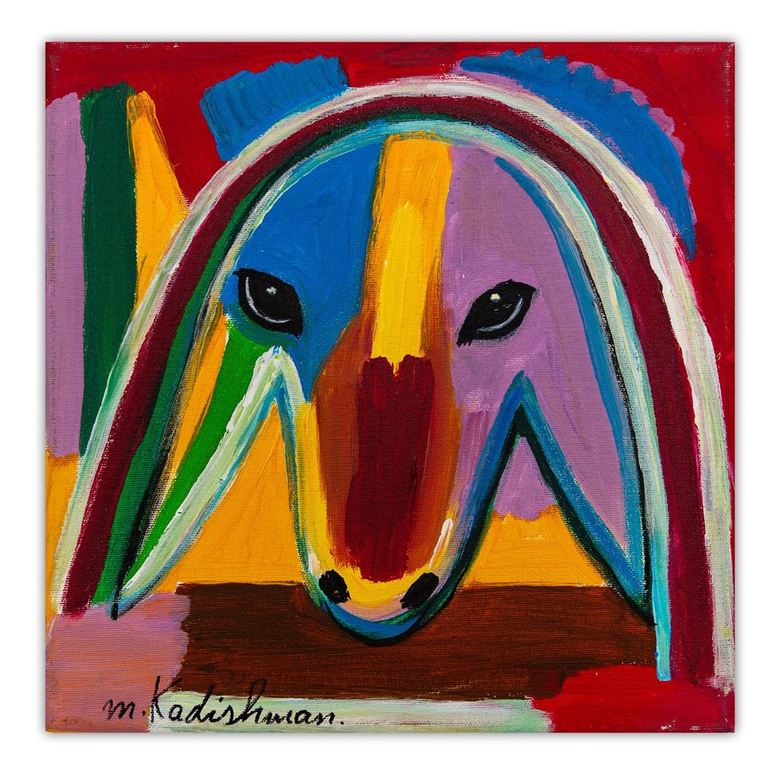 Menashe Kadishman- Original Acrylic on Canvas "Untitled": Artist: Menashe Kadishman. Medium: Original Acrylic on Canvas. Title: Untitled. Size: 12" x 12". Signature: Hand Signed by the artist. Certificate of Authenticity: Is included. Additional: Stretched a