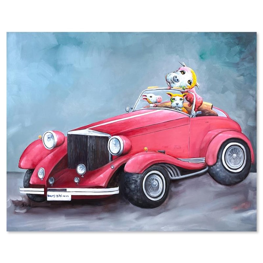 Wang, "Convertible Classic" Original Mixed Media Painting on Gallery Wrapped Canvas (44" x 55"),: Convertible Classic is an original mixed media painting on canvas by Wang, hand signed by the artist. This piece comes gallery wrapped. Includes Letter of Authenticity. Measures approx. 44" x 55" (ima
