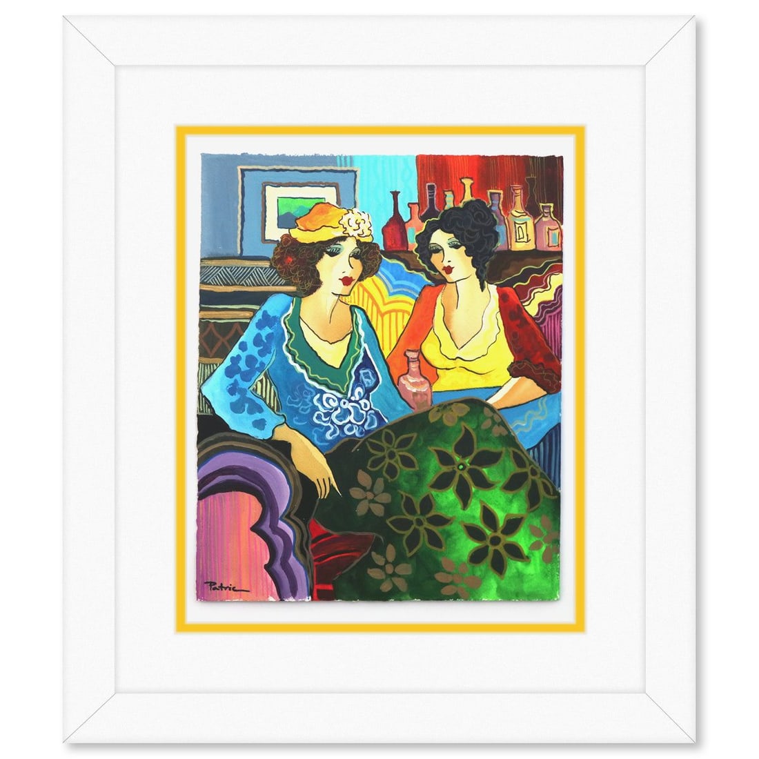 Patricia Govezensky- Original Watercolor "Emma and Mia": Artist: Patricia Govezensky. Medium: Original Watercolor. Title: Emma and Mia. Size: 14" x 11". Measures approx. 23" x 20" (framed). Signature: Hand signed by the artist. Certificate of Authenticity: 