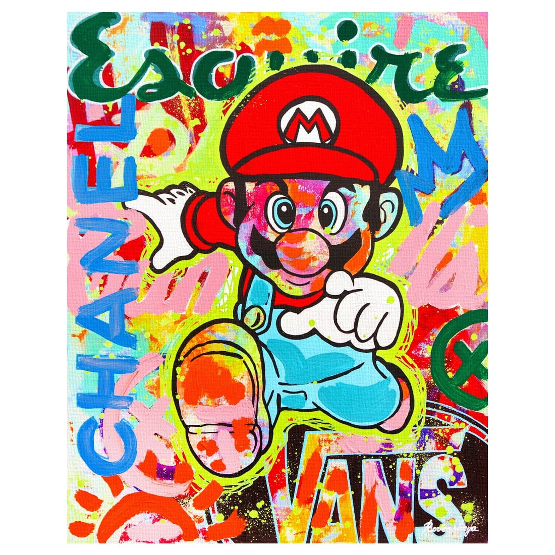 Nastya Rovenskaya- Mixed Media on Canvas "Super Mario's Urban Quest": Artist: Nastya Rovenskaya. Medium: Mixed Media on Canvas. Title: Super Mario's Urban Quest. Size: 20" x 16". Signature: Hand signed. Certificate of Authenticity: Is included. Reference#: 26341.