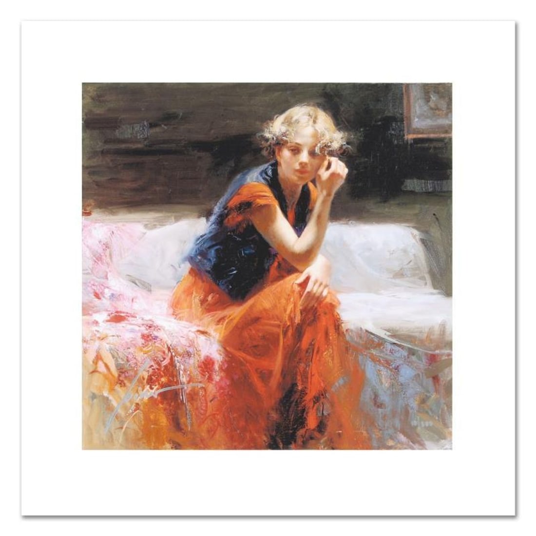 Pino (1939-2010), "Silent Contemplation" Limited Edition on Canvas, Numbered and Hand Signed with: Silent Contemplation is a limited edition giclee on canvas by Pino (1939-2010), numbered and hand signed by the artist. Includes Certificate of Authenticity. Measures approx. 12" x 12" (image). Refere