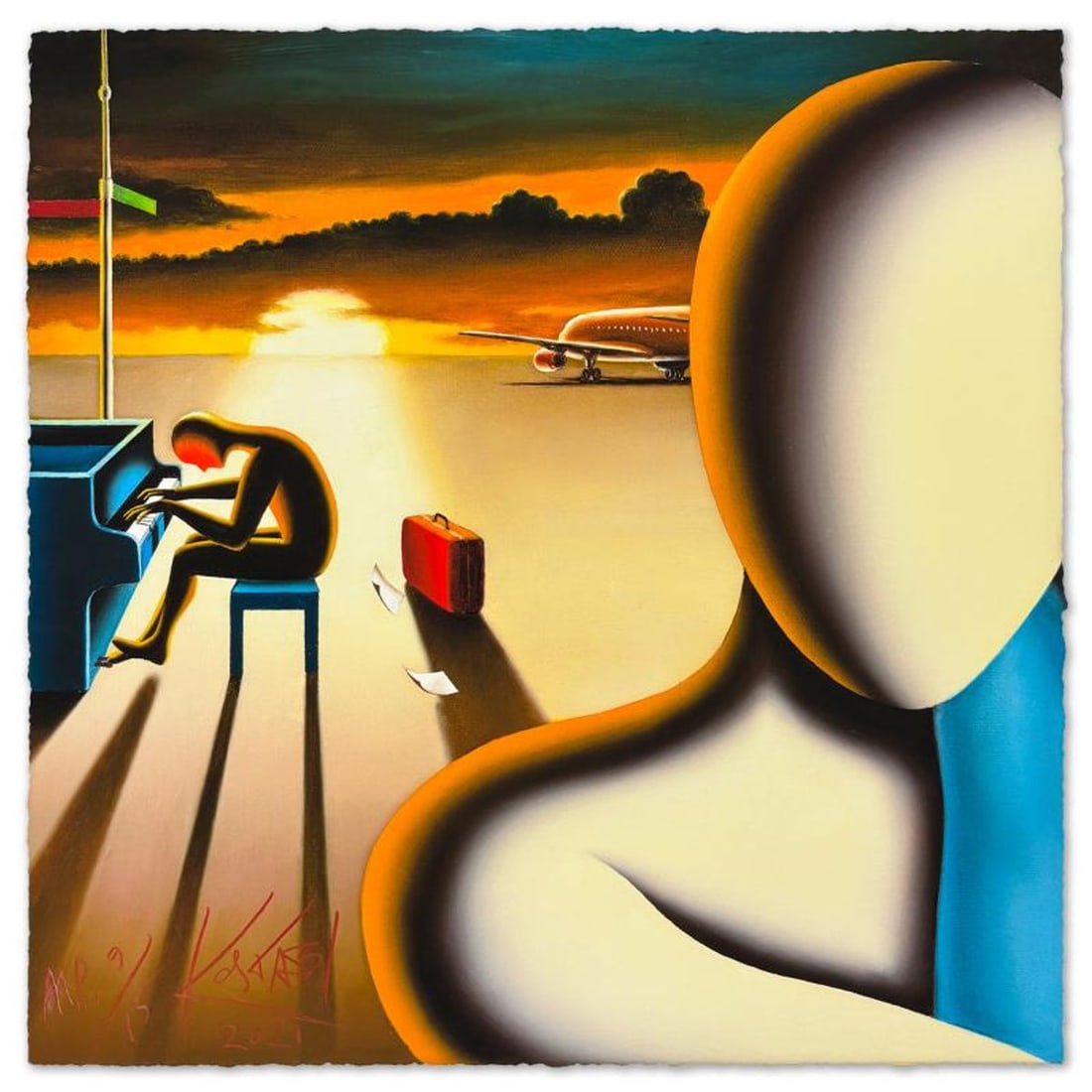 Mark Kostabi, "Holding on Forever" Limited Edition, MP Numbered 9/15 and Hand Signed with Letter of: Holding on Forever is a limited edition giclee on paper by Mark Kostabi, MP numbered 9/15 and hand signed by the artist. Includes Letter of Authenticity. Measures approx. 20" x 20" (image).