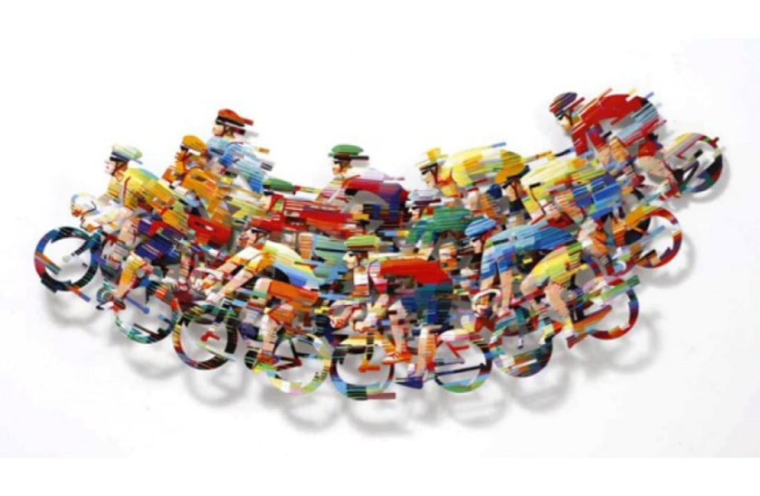 David Gerstein- Mixed Media Cutout Aluminum "BIG PELOTON WAVE A": Artist: David Gerstein. Medium: Mixed Media Cutout Aluminum. Title: BIG PELOTON WAVE A. Size: 61" x 30". Signature: Signed and numbered. Certificate of Authenticity: Is included. Additional: Edition