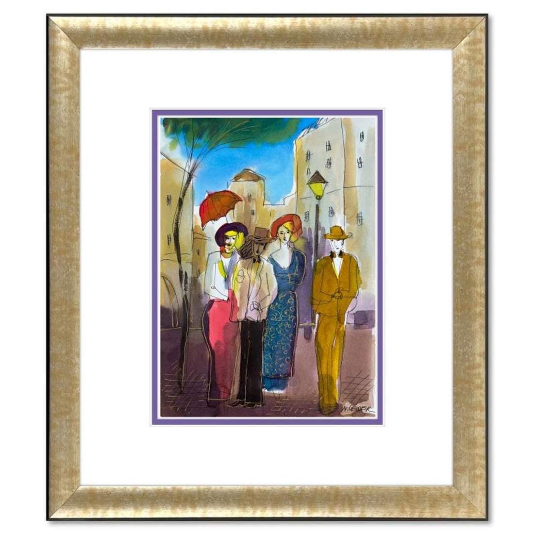Moshe Leider, Framed Original Mixed Media Watercolor Painting, Hand Signed with Letter of: This is an original mixed media watercolor painting on paper by Moshe Leider. Hand signed by the artist, this piece comes custom framed and includes a Letter of Authenticity. Measures approximately 18
