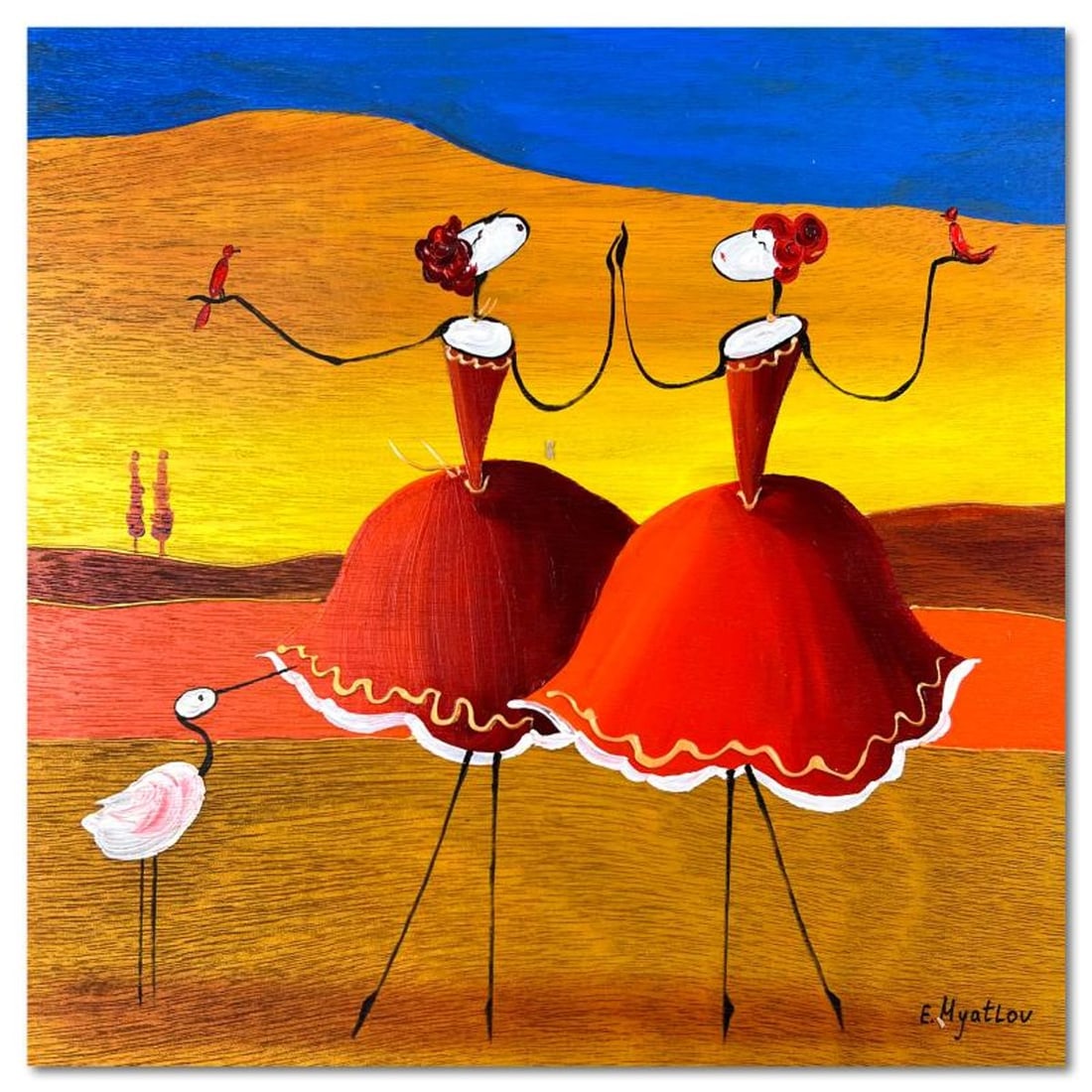 Ester Myatlov, Hand Signed Original Painting on Wood Panel with Letter of Authenticity.: This is an original painting oil on wood panel by Ester Myatlov. Hand signed by the artist, this piece comes with a letter of authenticity. Measures approximately 10" x 10" (image).