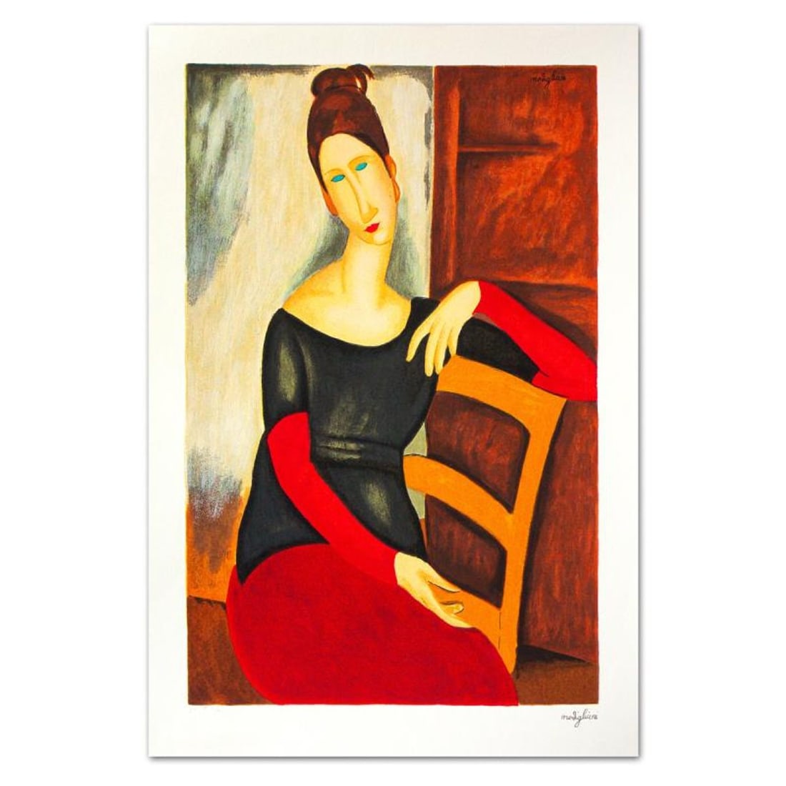 Amedeo Modigliani (1884-1920), "Jeanne Hebuterne" Limited Edition Serigraph with Letter of: Jeanne Hebuterne is a limited edition serigraph on paper by Amedeo Modigliani. The piece is plate signed and comes with a letter of authenticity. Measures approximately 18" x 11.5" (image).
