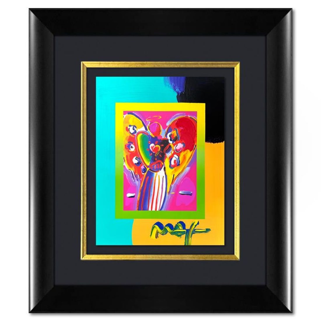 Peter Max, "Angel with Heart" Framed One-of-a-Kind Acrylic Mixed Media, Hand Signed with: Angel with Heart is a hand signed one-of-a-kind acrylic mixed media on paper by Peter Max. The piece comes custom framed with a backside cutout to display Peter Max Studio registration number 268688 c
