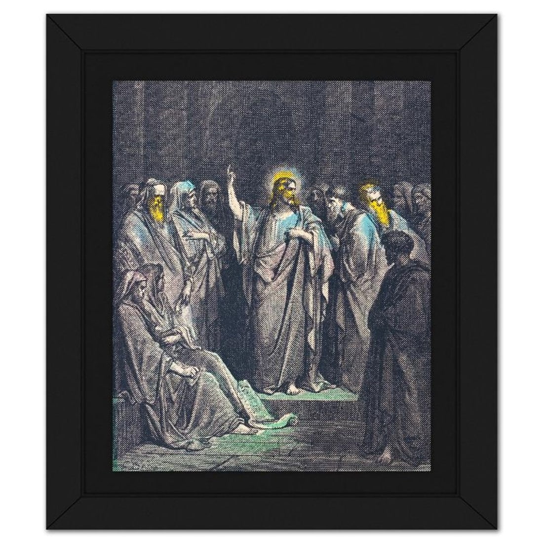 Steve Kaufman (1960-2010), "Jesus in the Temple" Framed Hand Embellished Limited Edition Silscreen,: Jesus in the Temple is a hand embellished limited edition silkscreen on canvas by Andy Warhol protege, Steve Kaufman (1960-2010), numbered 12/50 inverso and hand signed by the artist. This piece comes