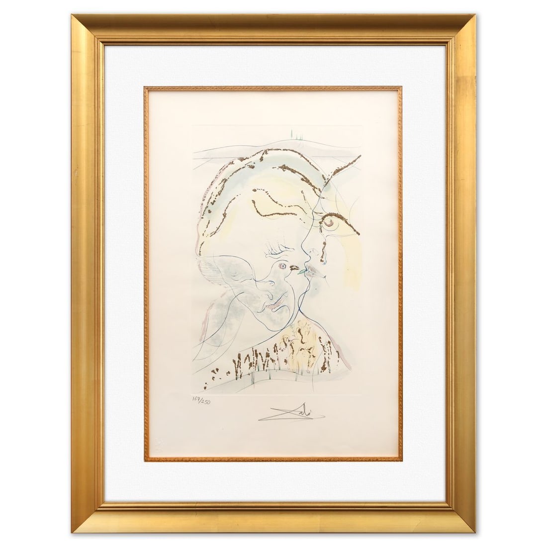 Salvador Dali- Original Lithograph "The Dove-like Eyes on the Bride": Artist: Salvador Dali. Medium: Original Lithograph. Title: The Dove-like Eyes on the Bride. Size: 21" x 15". Measures approx. 30" x 23" (framed). Signature: Hand signed and numbered. Certificate of Au