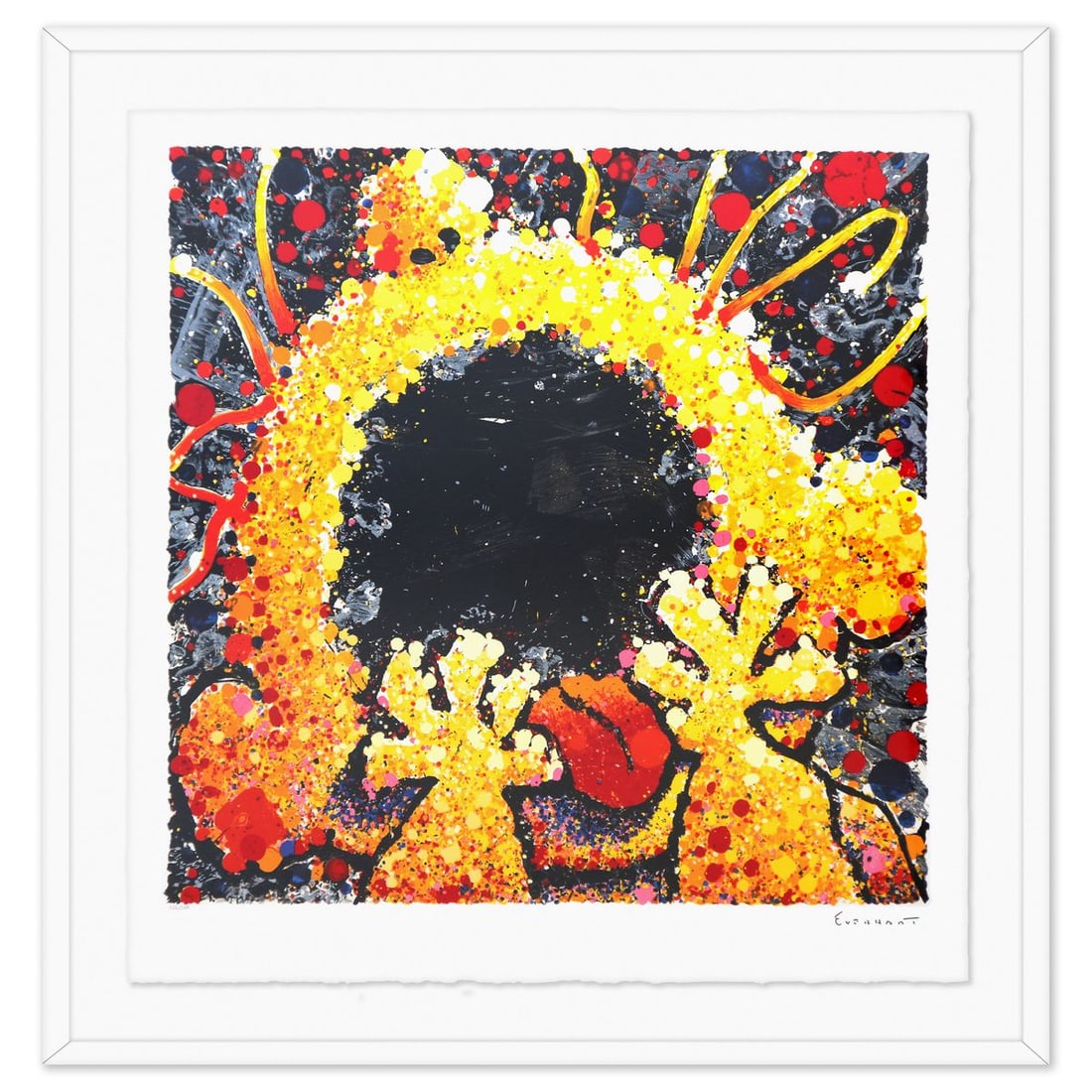 Tom Everhart- Hand Pulled Original Lithograph "Black Velvet Scream": Artist: Tom Everhart. Medium: Hand Pulled Original Lithograph. Title: Black Velvet Scream. Size: 37" x 35". Measures approx. 44" x 42" (framed). Signature: Hand Signed and numbered. Certificate of Aut