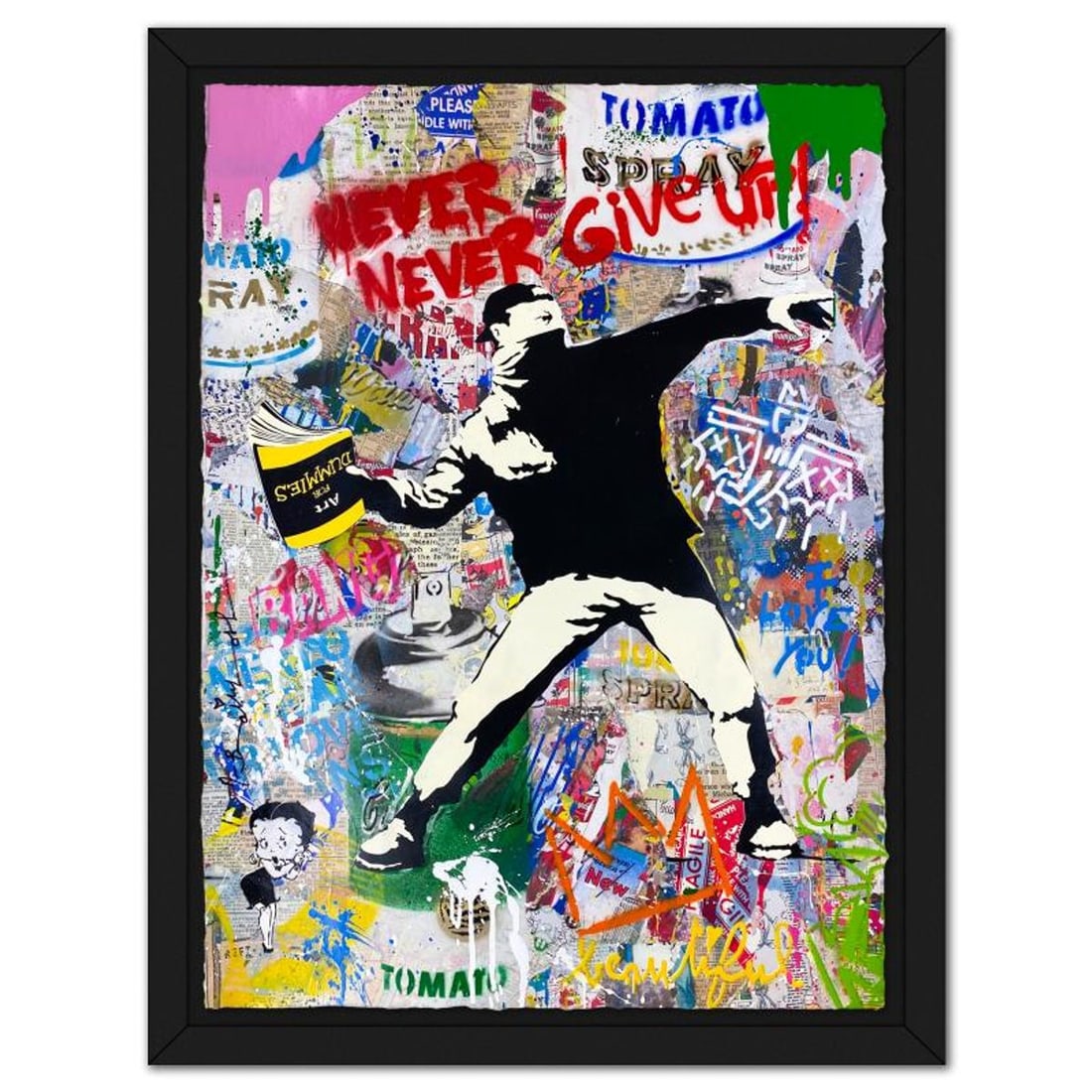 Mr. Brainwash, "Banksy Thrower" Framed Mixed Media Original, Hand Signed with Certificate of (1 of 4)