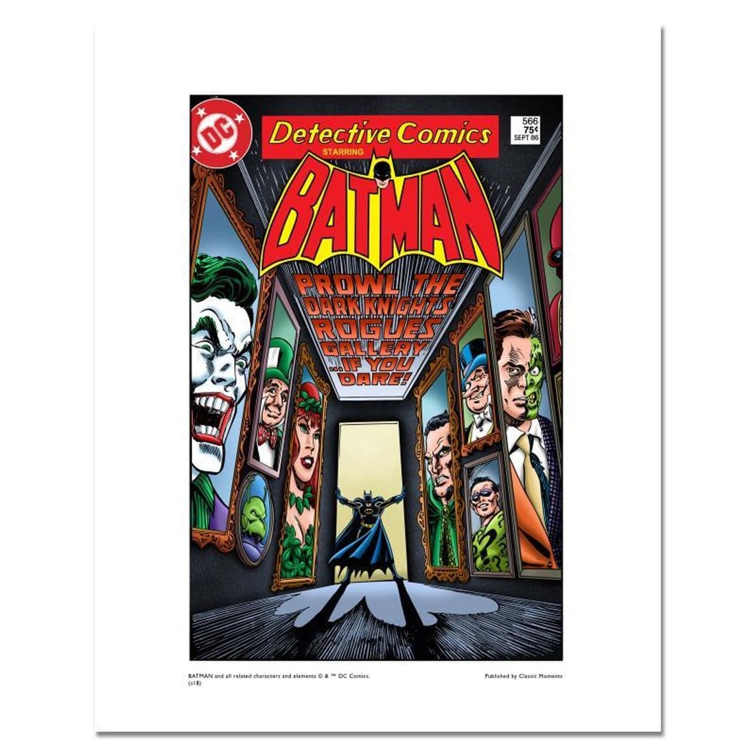 DC Comics, Batman "Rogues Gallery" Numbered Limited Edition Giclee with Certificate of Authenticity.: Rogues Gallery is a limited edition giclee on paper licensed by DC Comics based on cover art by Dick Giordano and Anthony Tollin from the 1986 Detective Comics Vol 1 #566 and featuring Batman imagery.
