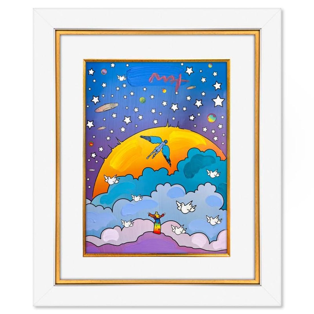 Peter Max, "Beginning of New Age" Framed One-of-a-Kind Mixed Media, Hand Signed with Registration (1 of 2)