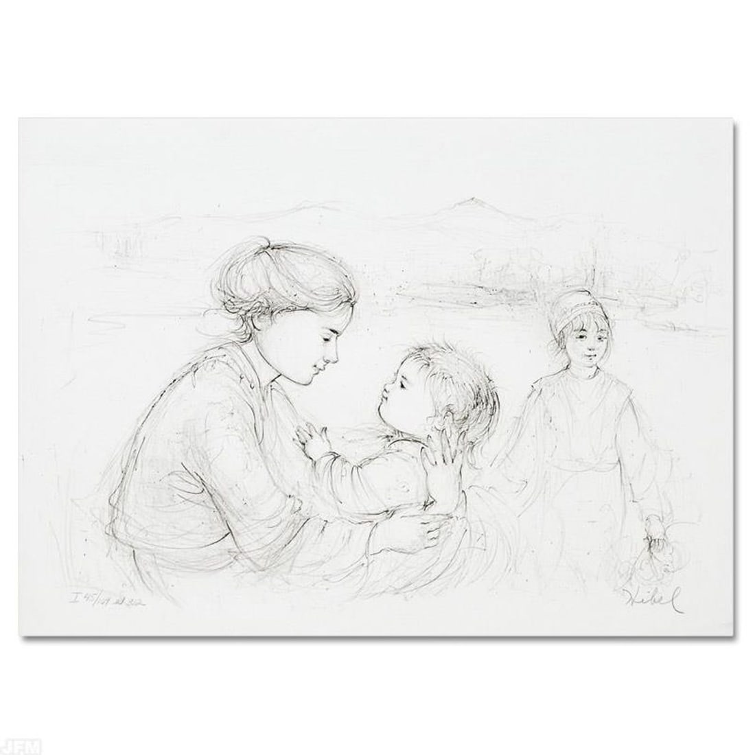 Playful Mother and Baby Limited Edition Lithograph by Edna Hibel (1917-2014), Numbered and Hand: Playful Mother and Baby is a limited edition lithograph on paper, numbered and hand signed by Edna Hibel (1917-2014). Includes Certificate of Authenticity! Measures approx. 16" x 11.5" (with border), 