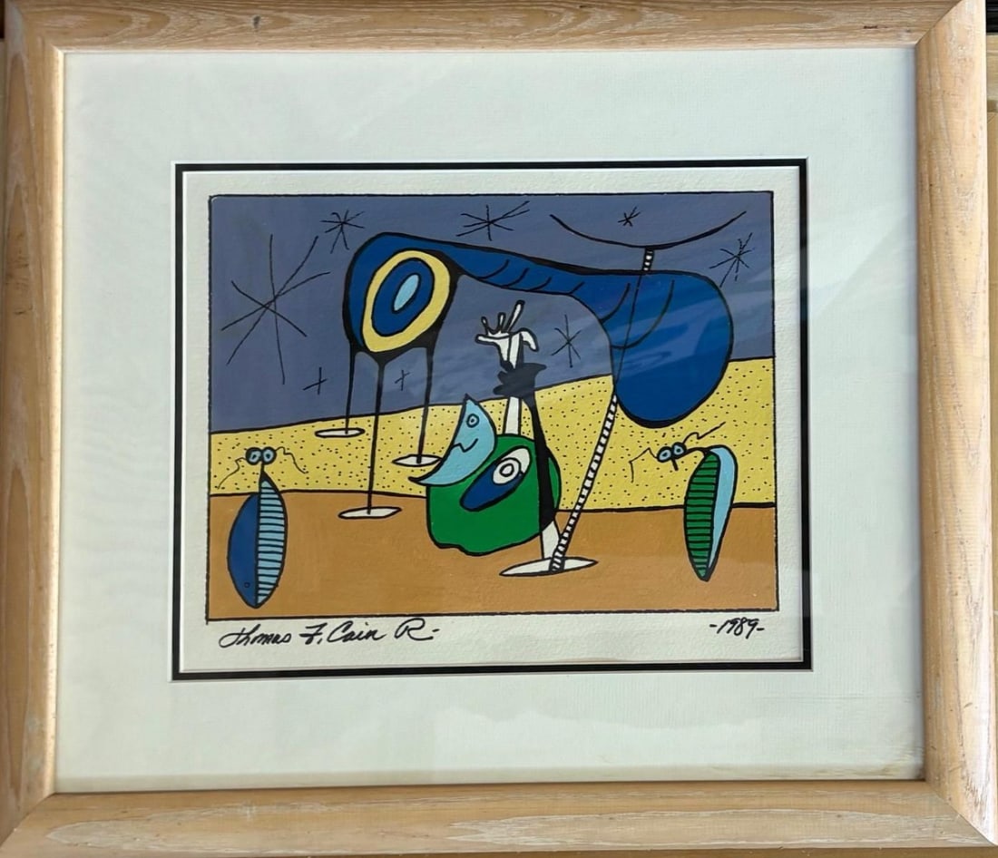 Thomas Cain- Original acrylic painting on paper: Artist: Thomas Cain. Medium: Original acrylic painting on paper. Measures approx. 20" x 24" (framed). Signature: Hand signed. Reference#: 87180.