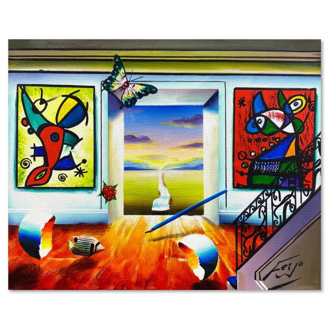 Ferjo, Original Oil Painting on Canvas, Hand Signed with Letter of Authenticity: This is an original oil painting on stretched canvas by Ferjo, hand signed by the artist. Includes Letter of Authenticity. Measures approx. 20" x 16" (image).