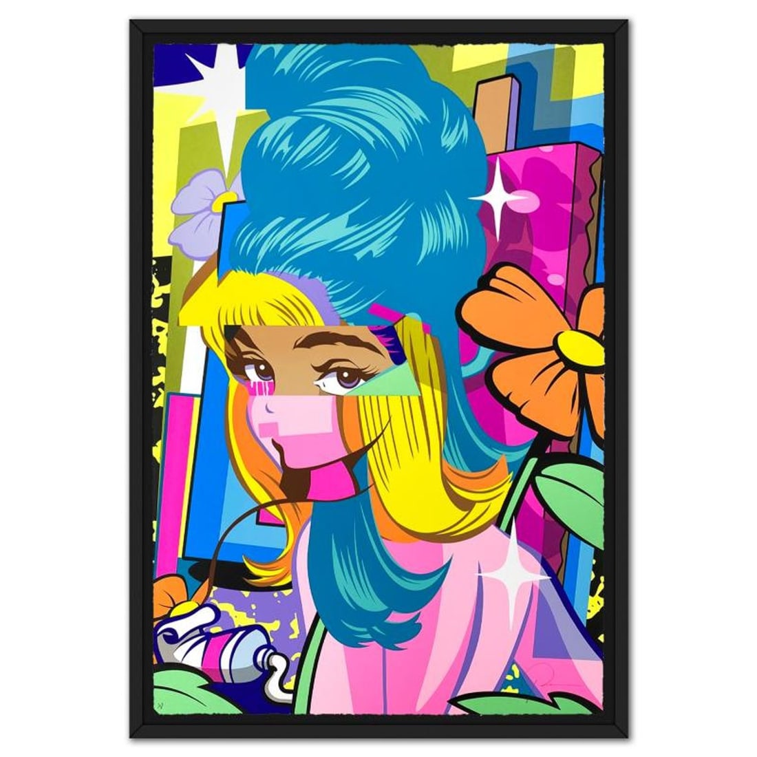 POSE, "Dollie 4" Framed Limited Edition Artist Proof, Hand Signed with Letter of Authenticity: Dollie 4 is a limited edition screen print Artist Proof on paper by POSE, hand signed by the artist. This piece is custom framed. Includes Letter of Authenticity. Measures approx. 40" x 28" (frame), 3