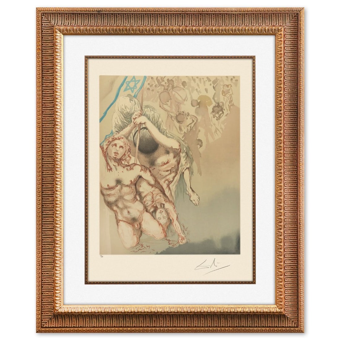 Salvador Dali- Original Lithograph "We Shall Go Up at Once": Artist: Salvador Dali. Medium: Original Lithograph. Title: We Shall Go Up at Once. Size: 20" x 16". Measures approx. 37" x 30" (framed). Signature: Hand signed and numbered. Certificate of Authenticit
