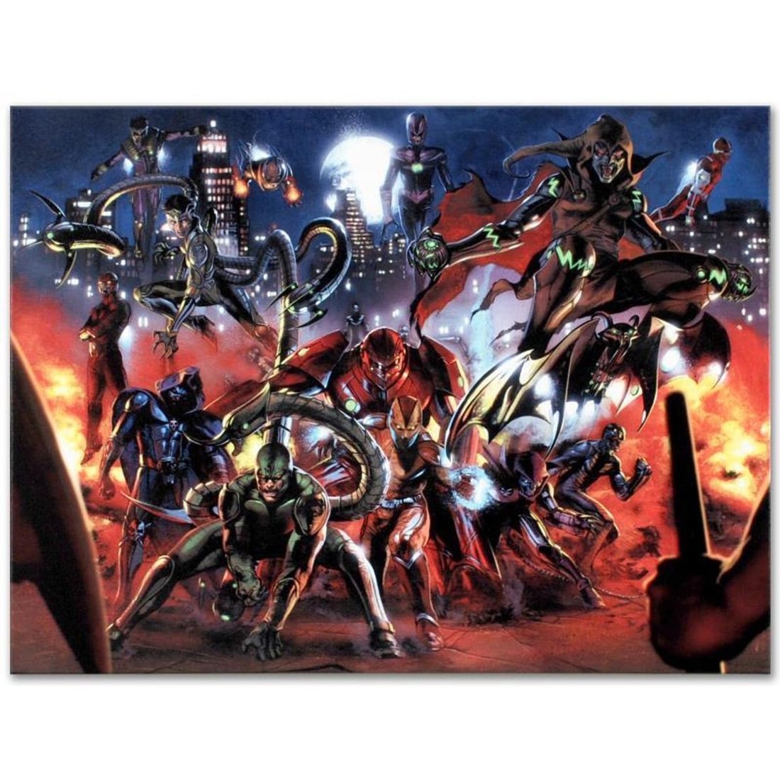 Marvel Comics "Secret War #3" Numbered Limited Edition Giclee on Canvas by Gabriele Dell'Otto with: A piece of comic book history, this limited edition, from original art by Gabriele Dell'Otto, depicts Scorpion, Shocker, Hobgoblin, Doctor Octopus, and Grim Reaper. In 1998 Dell'Otto started collabora